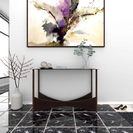 Tavolo consolle in rovere verniciato nero e vetro trasparente, larghezza 40 cm - Tavolo consolle in rovere verniciato nero e vetro trasparente, larghezza 40 cm